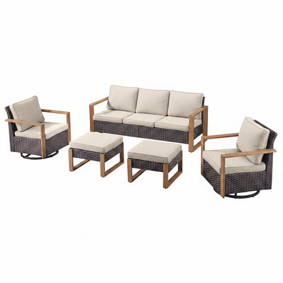 Wicker Patio Furniture Sets,5 Pieces Outdoor Conversation Sets with Swivel Rocker Chairs Sofa and Ottomans for Deck Porch Poolside