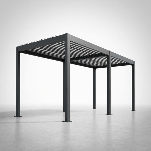 All-Aluminum Louvered Pergola 12 Ft X 20 Ft, Outdoor Pergola with Adjustable Louvered Roof, Reinforced Aluminum Frame, Integrated Drainage System, Hardtop Gazebo for Patio, Deck, Gray — Studio Shot
