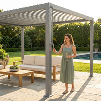 All-Aluminum Louvered Pergola 12 Ft X 20 Ft, Outdoor Pergola with Adjustable Louvered Roof, Reinforced Aluminum Frame, Integrated Drainage System, Hardtop Gazebo for Patio, Deck, Gray — Lifestyle