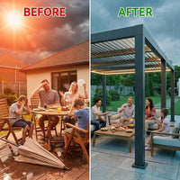All-Aluminum Louvered Pergola 12 Ft X 20 Ft, Outdoor Pergola with Adjustable Louvered Roof, Reinforced Aluminum Frame, Integrated Drainage System, Hardtop Gazebo for Patio, Deck, Gray — Before & After