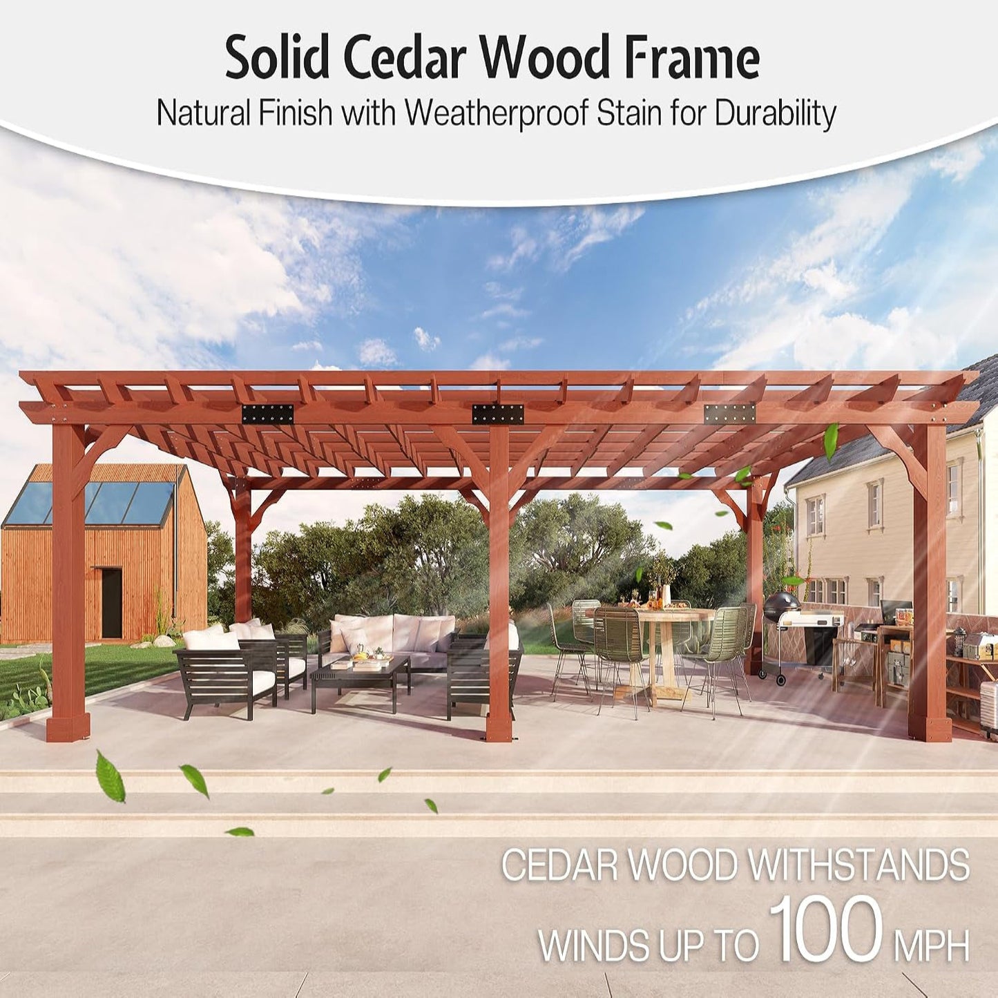 12X24 FT Premium Cedar Wood Pergola with Trellis Roof & Stakes | Outdoor Pergola Kit with Weather-Resistant Support, Backyard Gazebo for Patio, Garden & Events, Reddish-Brown