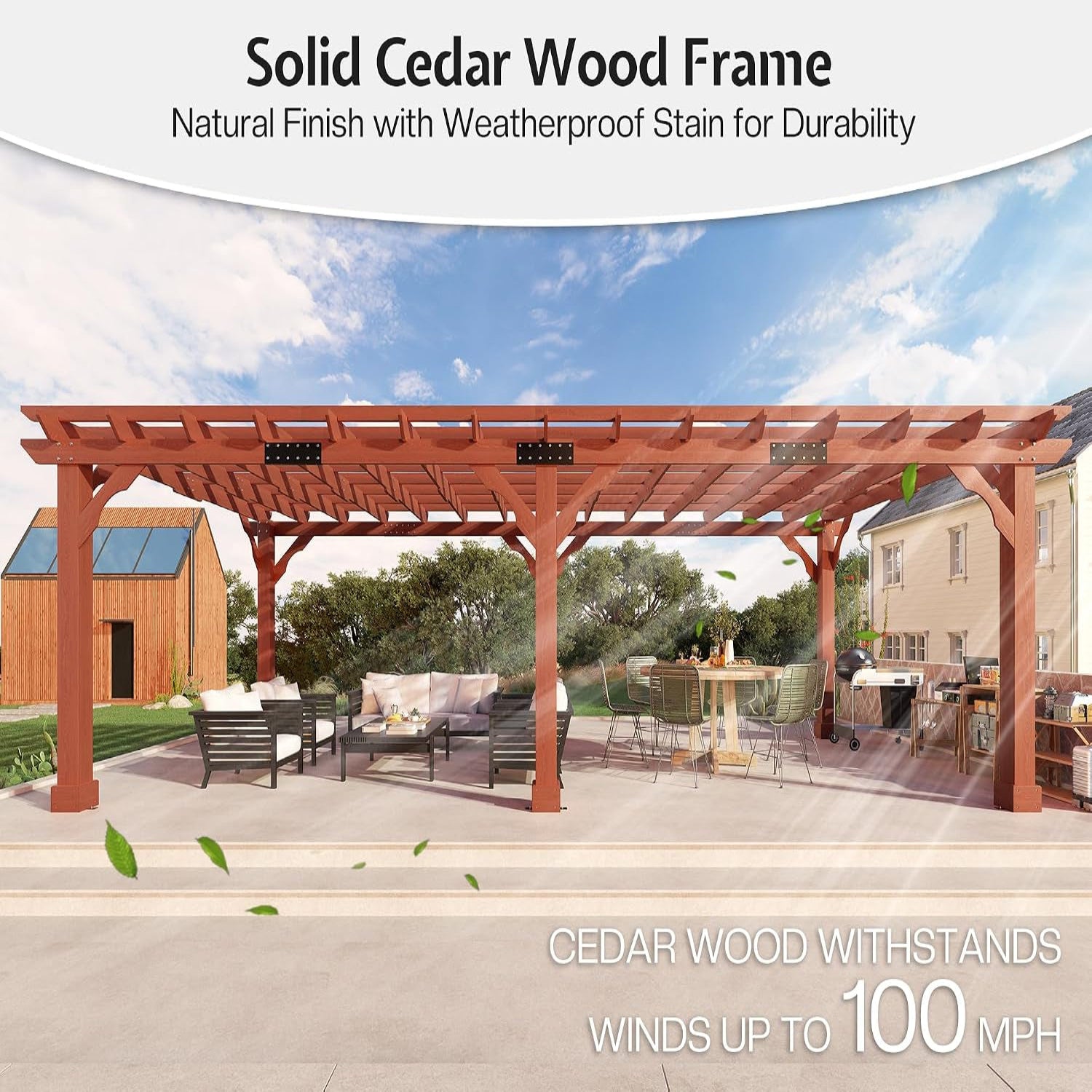 12X24 FT Premium Cedar Wood Pergola with Trellis Roof & Stakes | Outdoor Pergola Kit with Weather-Resistant Support, Backyard Gazebo for Patio, Garden & Events, Reddish-Brown
