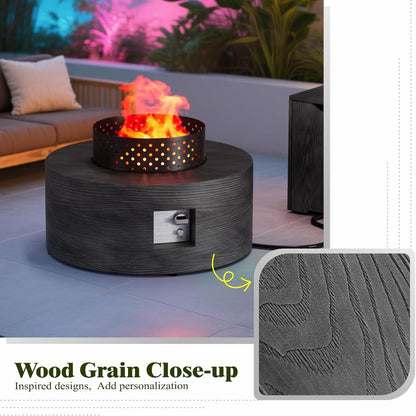 30" Outdoor Propane Fire Pit Table Firepit Table for outside Patio | 50,000 BTU round Outdoor Fireplace W Wind Guard, 2-In-1 Gas Firepits for Backyard, Dark Gray Wood Grain Fire Table