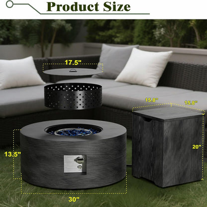 30" Outdoor Propane Fire Pit Table Firepit Table for outside Patio | 50,000 BTU round Outdoor Fireplace W Wind Guard, 2-In-1 Gas Firepits for Backyard, Dark Gray Wood Grain Fire Table