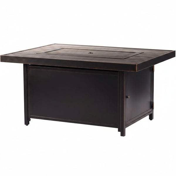 Rectangular 48 In. X 36 In. Aluminum Propane Fire Pit Table, Glass Beads, Two Covers, Lid, 57,000 Btus in Copper Finish Black