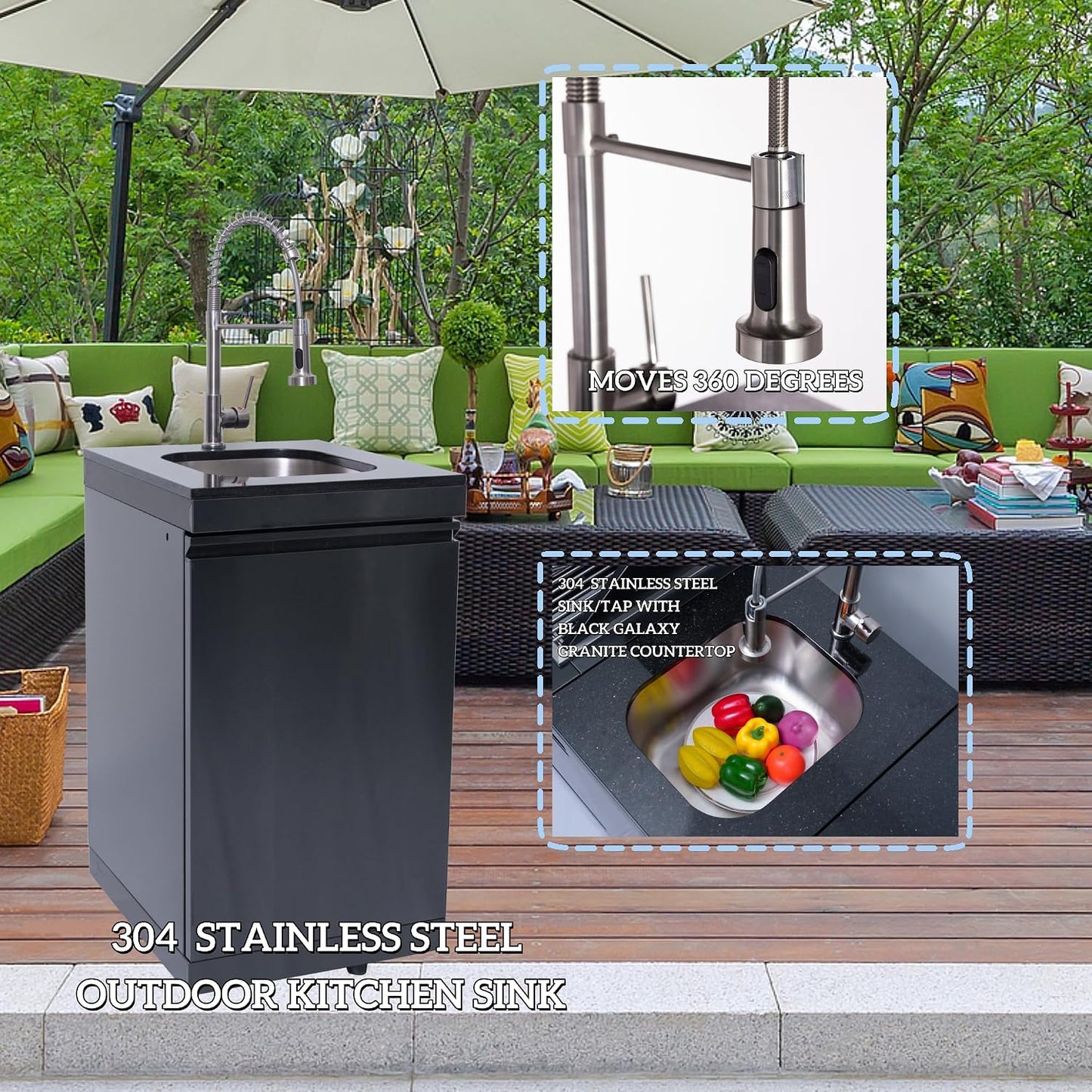 Outdoor Kitchen Island Gas Grill System 4 Burner BBQ Island with Rotisserie Kit, Integrated Sink, Wine Cooler & Granite Countertop