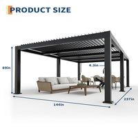 All-Aluminum Louvered Pergola 12 Ft X 20 Ft, Outdoor Pergola with Adjustable Louvered Roof, Reinforced Aluminum Frame, Integrated Drainage System, Hardtop Gazebo for Patio, Deck, Gray