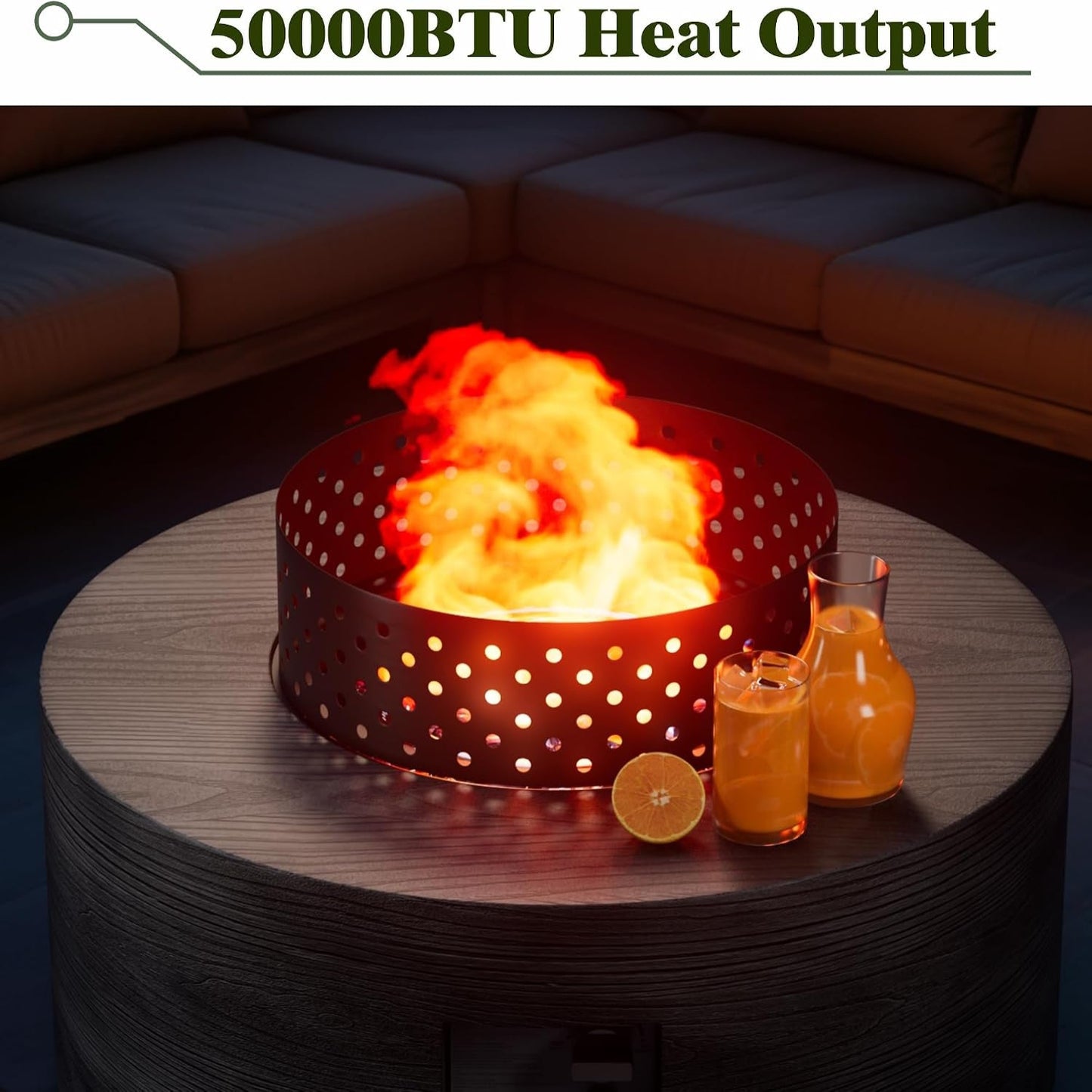30" Outdoor Propane Fire Pit Table Firepit Table for outside Patio | 50,000 BTU round Outdoor Fireplace W Wind Guard, 2-In-1 Gas Firepits for Backyard, Dark Gray Wood Grain Fire Table