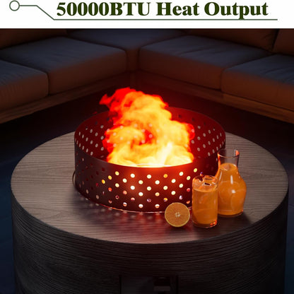 30" Outdoor Propane Fire Pit Table Firepit Table for outside Patio | 50,000 BTU round Outdoor Fireplace W Wind Guard, 2-In-1 Gas Firepits for Backyard, Dark Gray Wood Grain Fire Table