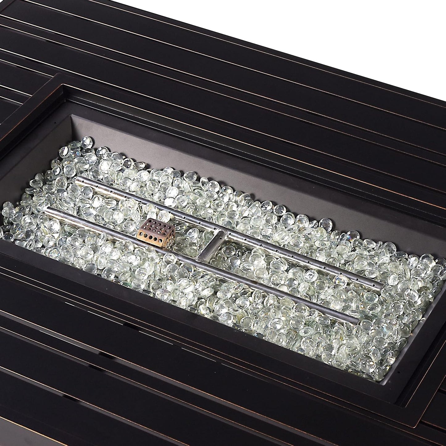 Rectangular 48 In. X 36 In. Aluminum Propane Fire Pit Table, Glass Beads, Two Covers, Lid, 57,000 Btus in Copper Finish Black