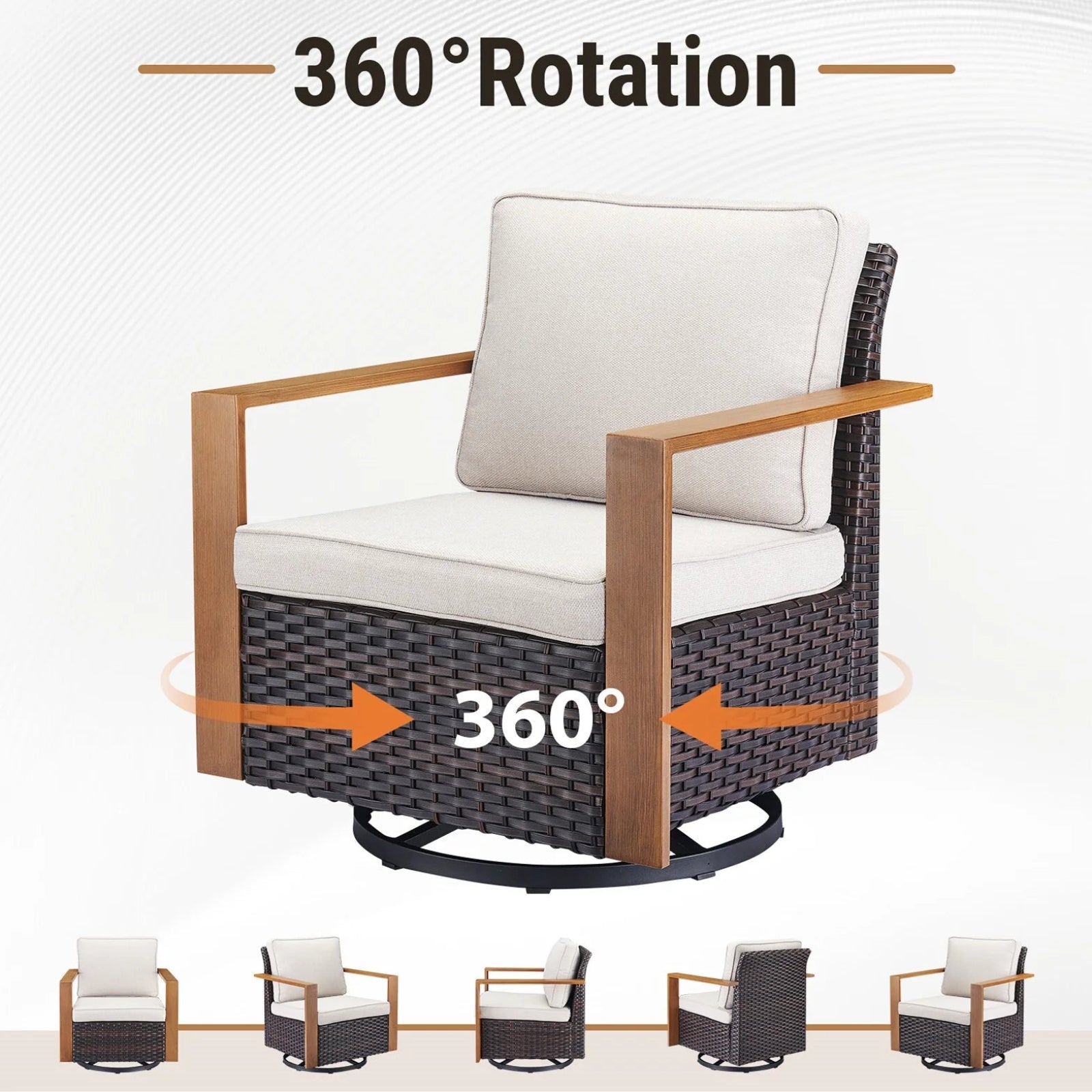 Wicker Patio Furniture Sets,5 Pieces Outdoor Conversation Sets with Swivel Rocker Chairs Sofa and Ottomans for Deck Porch Poolside