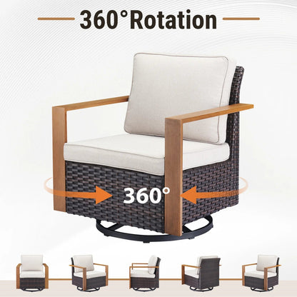 Wicker Patio Furniture Sets,5 Pieces Outdoor Conversation Sets with Swivel Rocker Chairs Sofa and Ottomans for Deck Porch Poolside