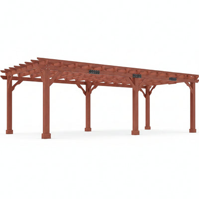 12X24 FT Premium Cedar Wood Pergola with Trellis Roof & Stakes | Outdoor Pergola Kit with Weather-Resistant Support, Backyard Gazebo for Patio, Garden & Events, Reddish-Brown