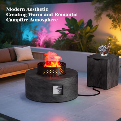 30" Outdoor Propane Fire Pit Table Firepit Table for outside Patio | 50,000 BTU round Outdoor Fireplace W Wind Guard, 2-In-1 Gas Firepits for Backyard, Dark Gray Wood Grain Fire Table