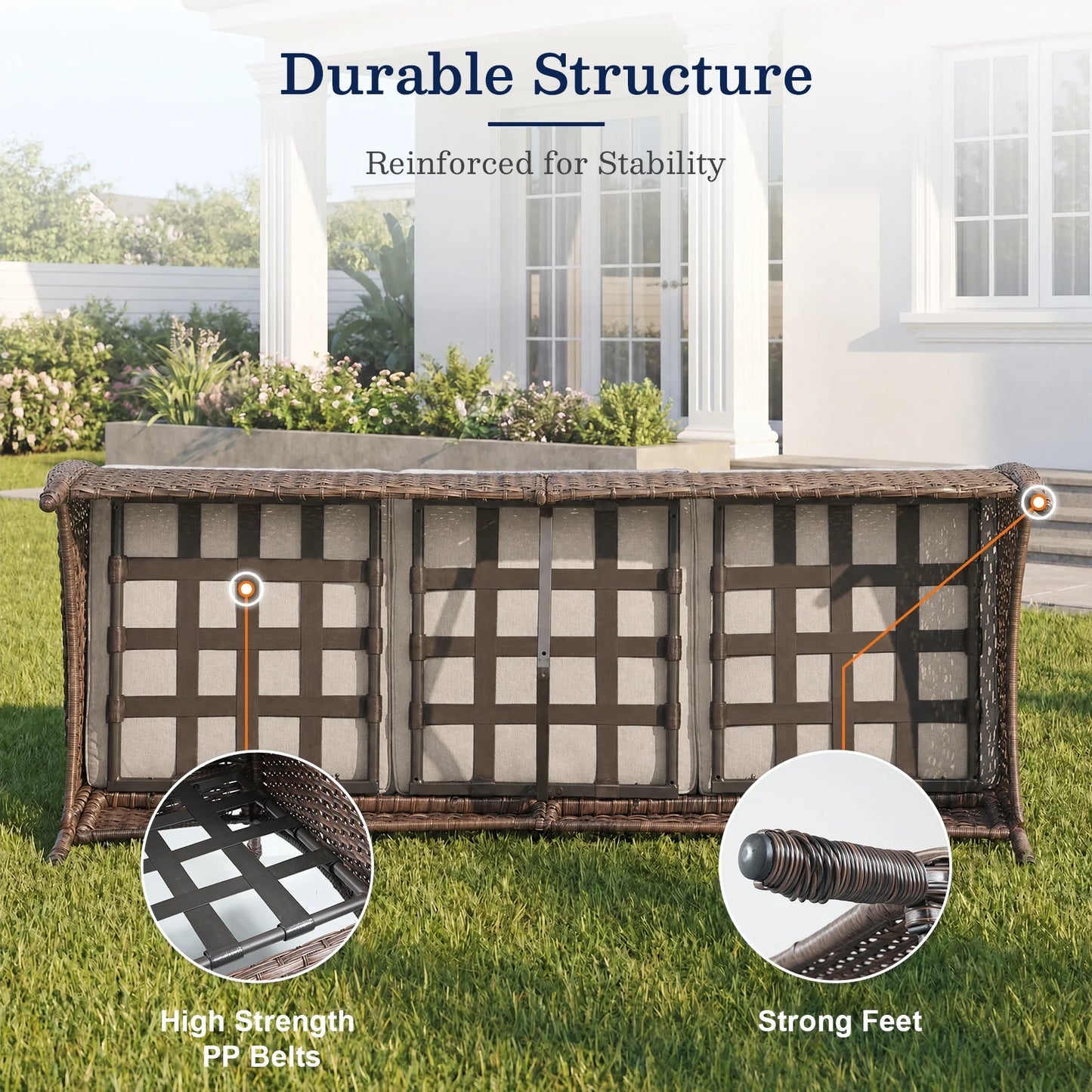7 Piece Outdoor Patio Furniture Set, Patio Furniture Set with Fire Pit Table Rattan Wicker Patio Furniture Set, Brown Wicker & Beige Cushion