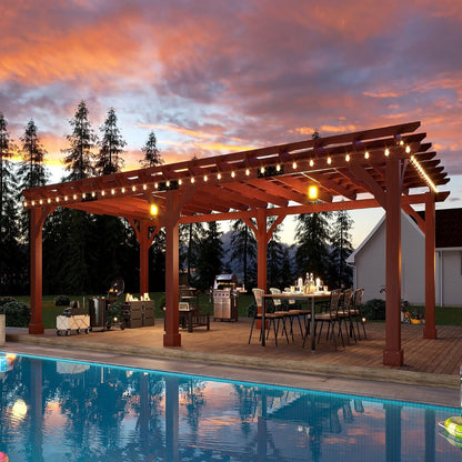 12X24 FT Premium Cedar Wood Pergola with Trellis Roof & Stakes | Outdoor Pergola Kit with Weather-Resistant Support, Backyard Gazebo for Patio, Garden & Events, Reddish-Brown