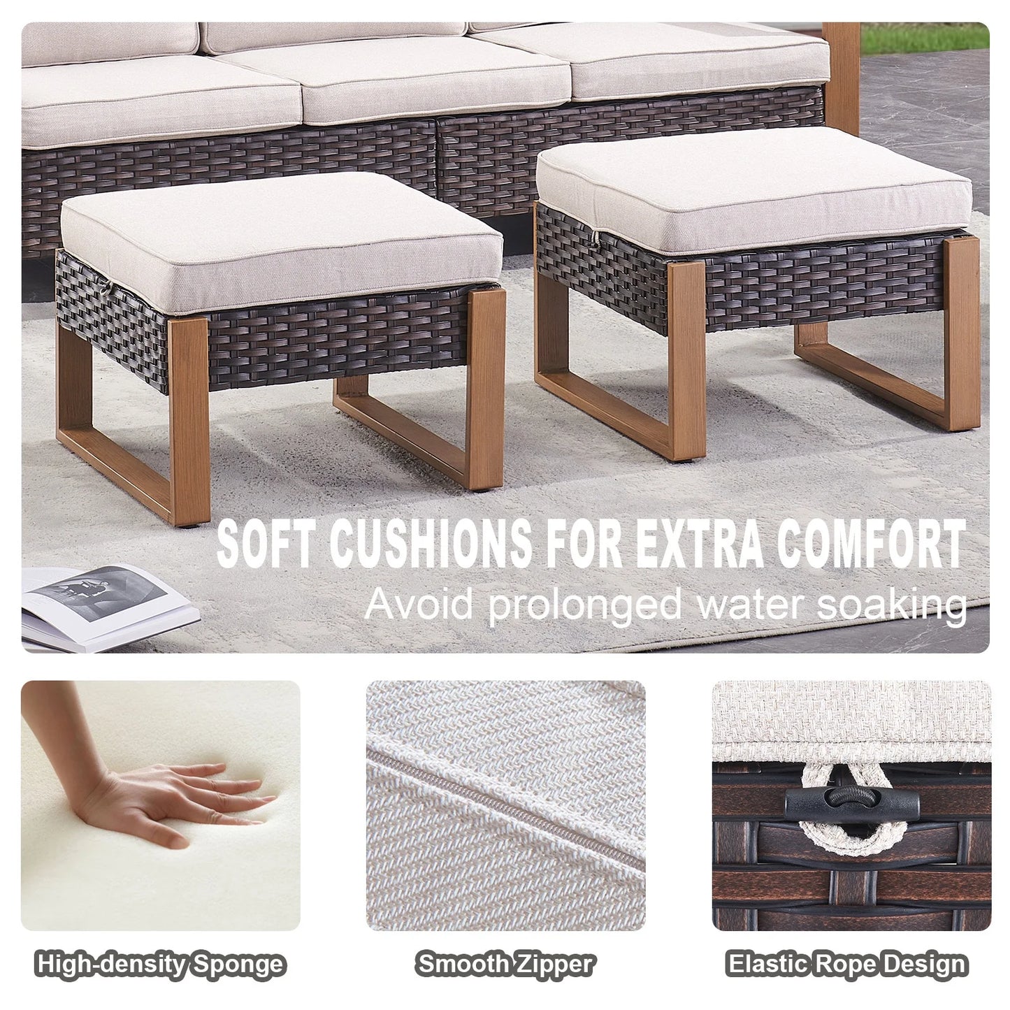 Wicker Patio Furniture Sets,5 Pieces Outdoor Conversation Sets with Swivel Rocker Chairs Sofa and Ottomans for Deck Porch Poolside