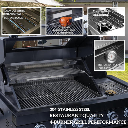 Modular Outdoor Kitchen BBQ Island, 104" Outdoor Kitchen Propane Gas Island Grill with Sink, Compact Refrigerator, Storage Cabinets, Rotisserie Kit (Silver, 104")