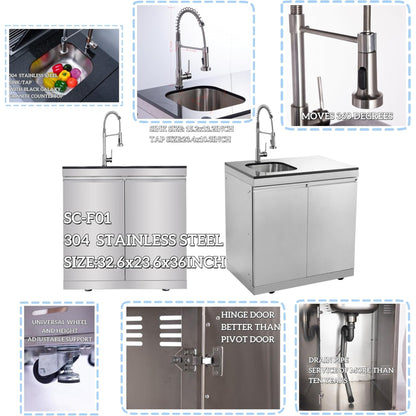 Modular Outdoor Kitchen BBQ Island, 104" Outdoor Kitchen Propane Gas Island Grill with Sink, Compact Refrigerator, Storage Cabinets, Rotisserie Kit (Silver, 104")
