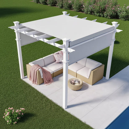 120"L X 120"W X 108"H Vinyl Malibu Canopy Pergola, White, VA42057