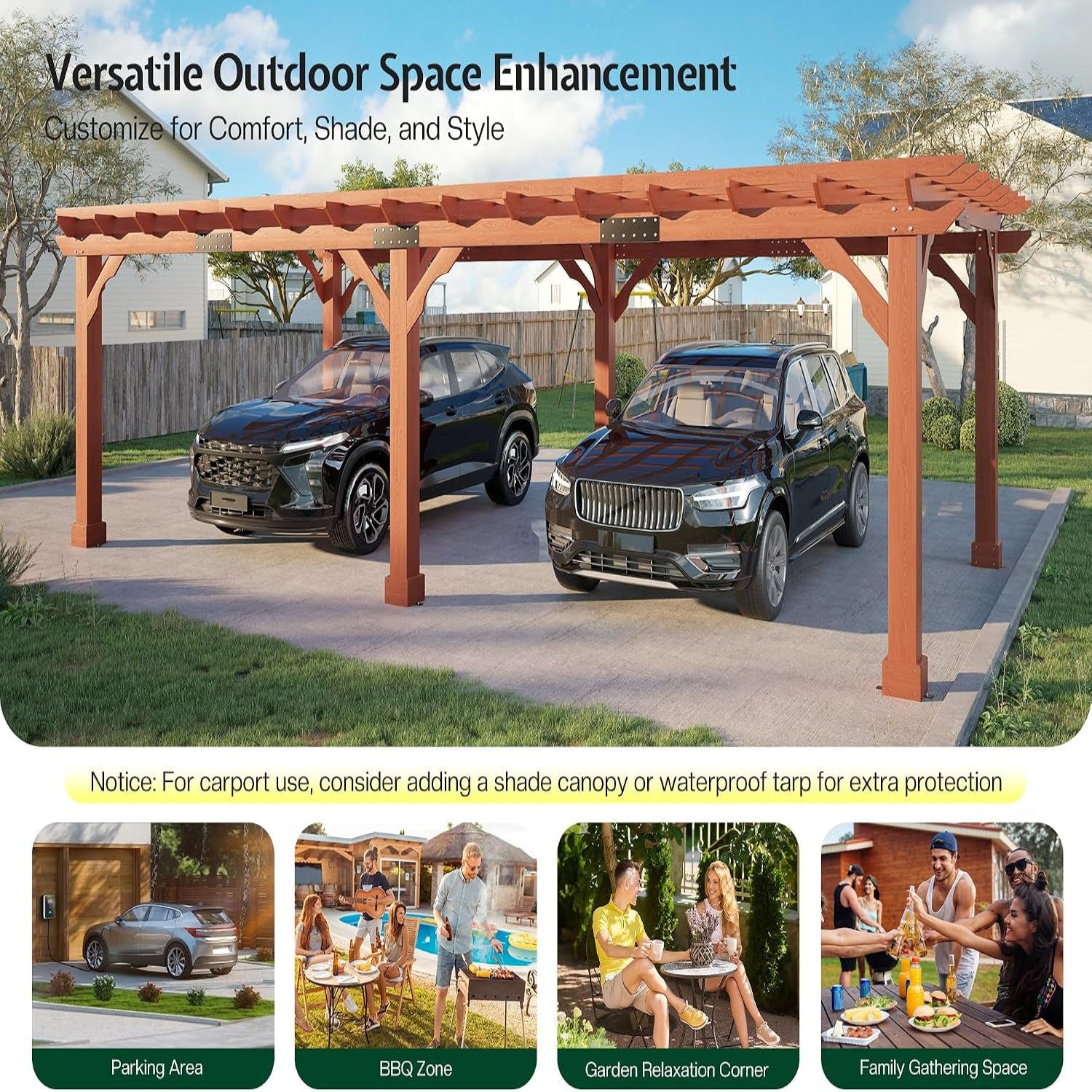 12X24 FT Premium Cedar Wood Pergola with Trellis Roof & Stakes | Outdoor Pergola Kit with Weather-Resistant Support, Backyard Gazebo for Patio, Garden & Events, Reddish-Brown