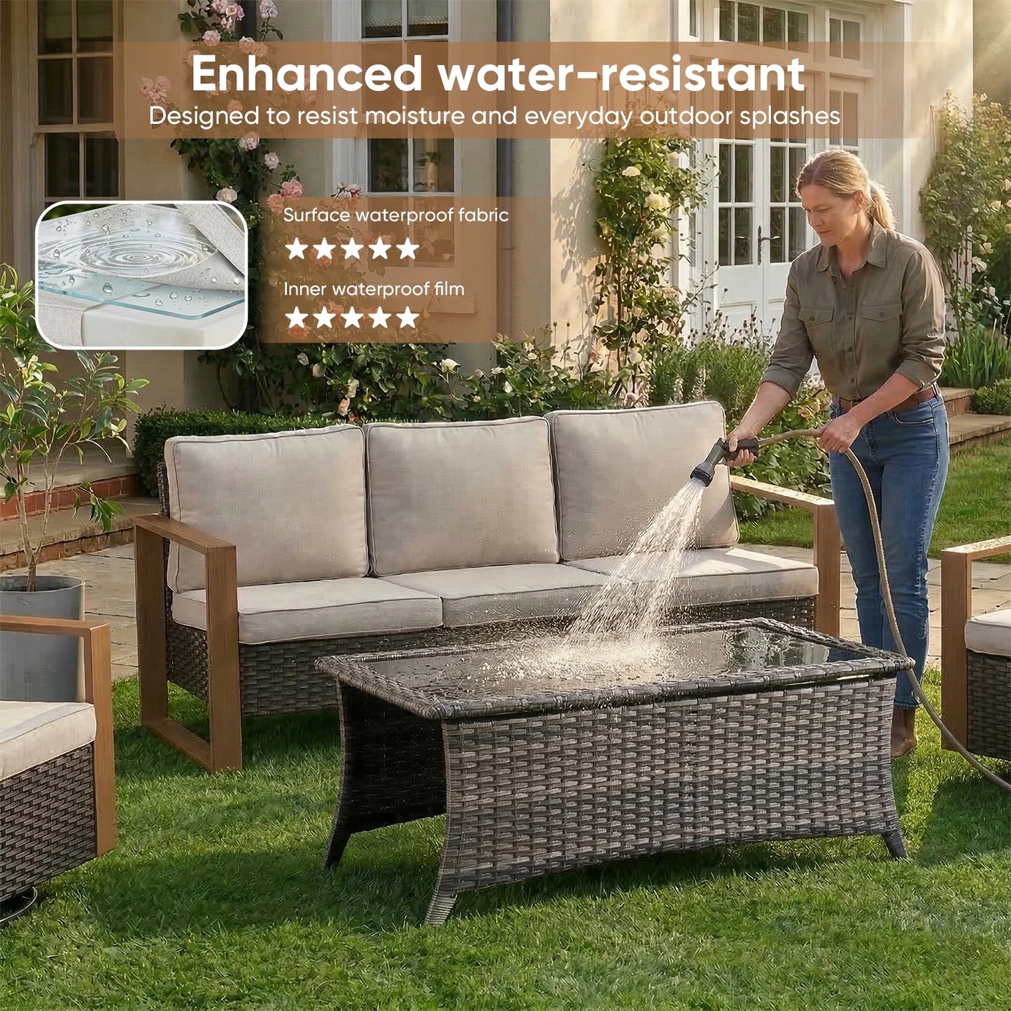 Wicker Patio Furniture Sets,5 Pieces Outdoor Conversation Sets with Swivel Rocker Chairs Sofa and Ottomans for Deck Porch Poolside