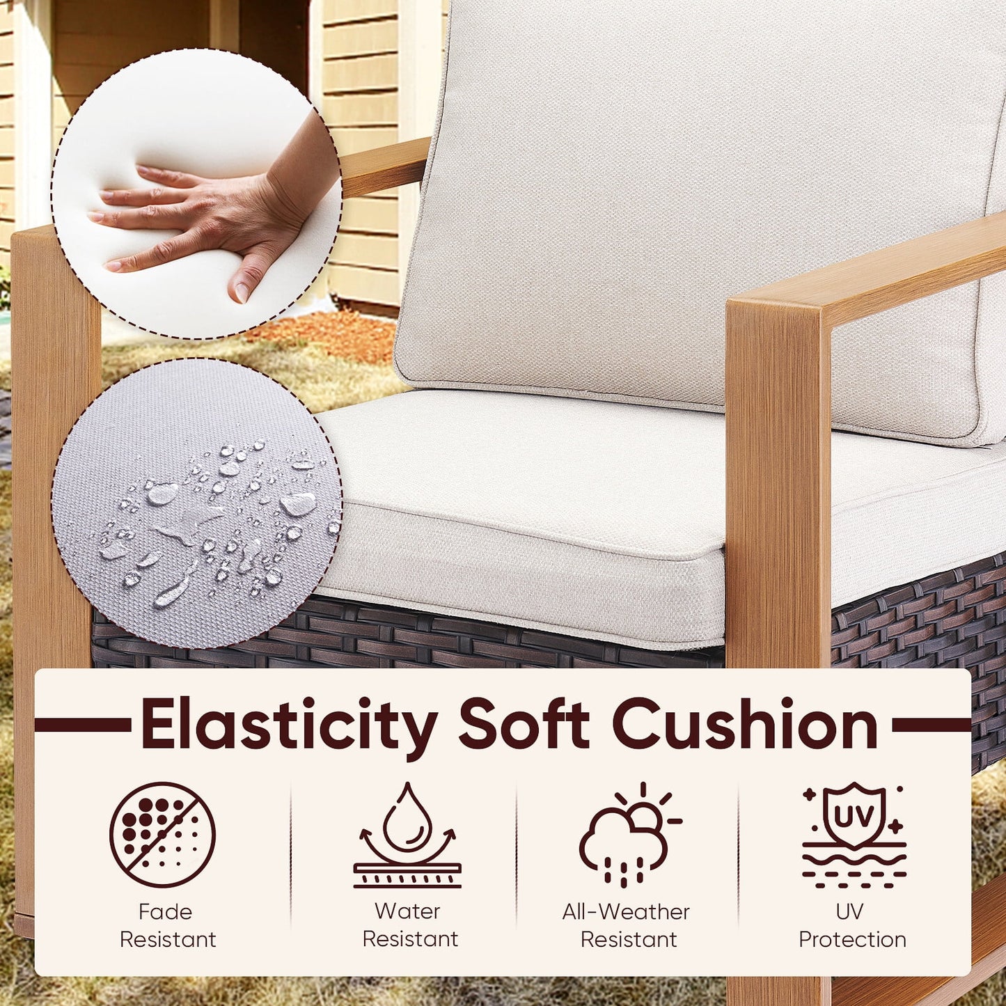 Wicker Patio Furniture Sets,5 Pieces Outdoor Conversation Sets with Swivel Rocker Chairs Sofa and Ottomans for Deck Porch Poolside