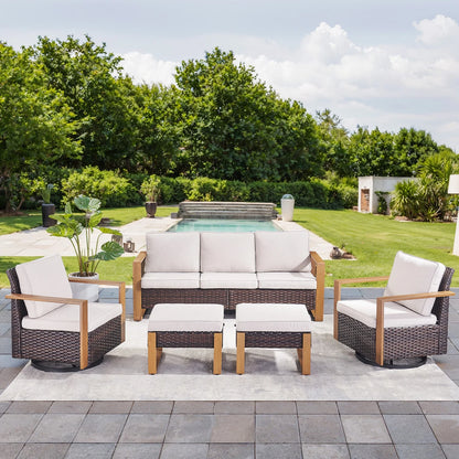 Wicker Patio Furniture Sets,5 Pieces Outdoor Conversation Sets with Swivel Rocker Chairs Sofa and Ottomans for Deck Porch Poolside