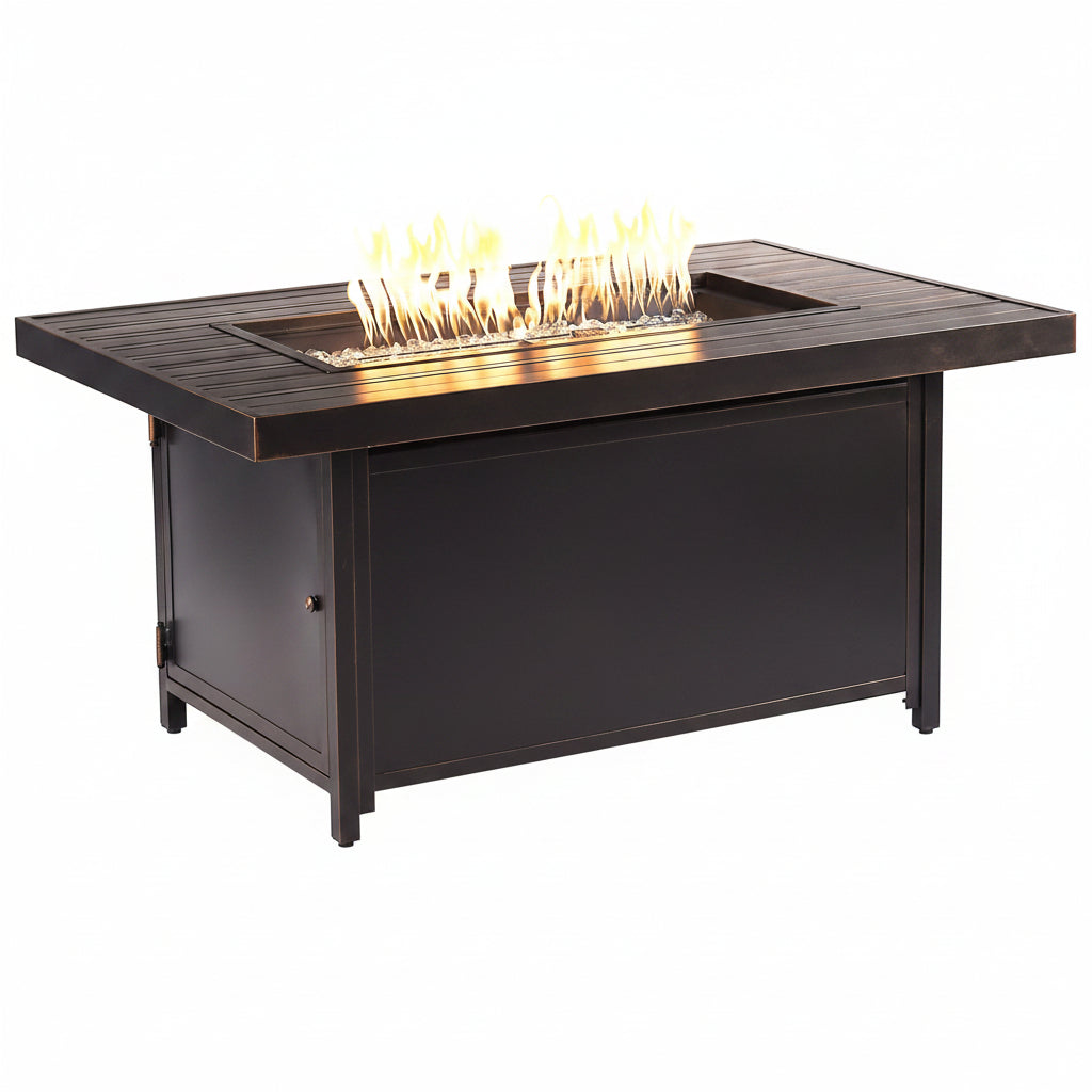 Rectangular 48 In. X 36 In. Aluminum Propane Fire Pit Table, Glass Beads, Two Covers, Lid, 57,000 Btus in Copper Finish Black
