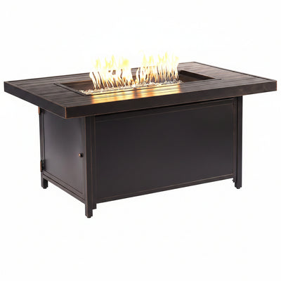 Rectangular 48 In. X 36 In. Aluminum Propane Fire Pit Table, Glass Beads, Two Covers, Lid, 57,000 Btus in Copper Finish Black